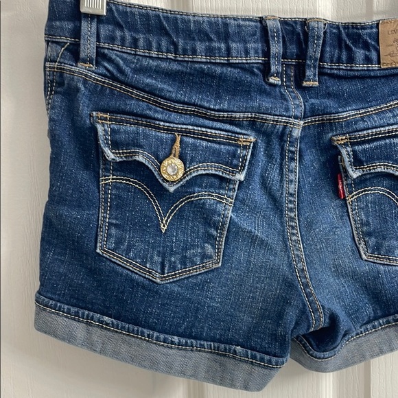 Girls Levi's Jean Shorts Distressed Gem Buttons Adjustable Waist Size 12 - Picture 7 of 15